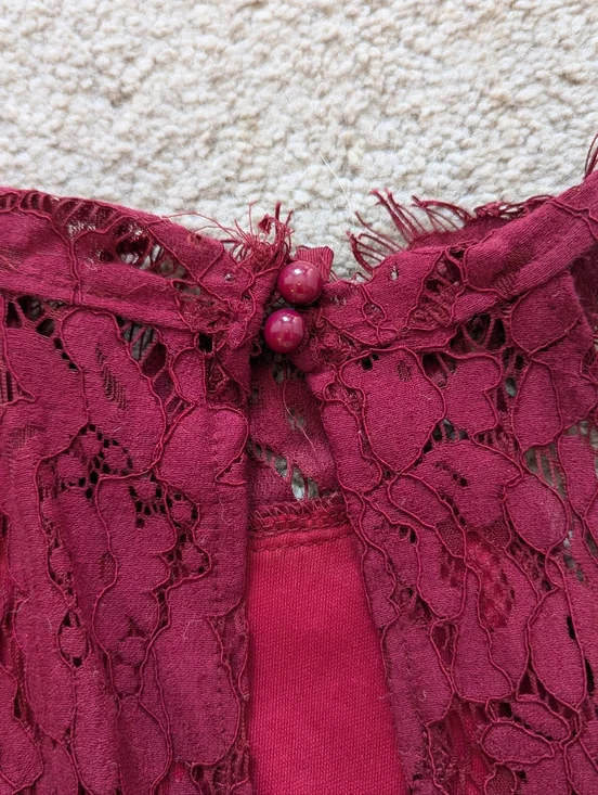 Women's Lace Halter Midi Dress in Burgundy - Picture 3 of 5